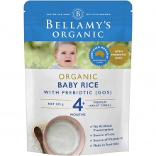 贝拉米米粉米糊4 125g Bellamys Organic Baby Rice With Prebiotic 4 Months 125g